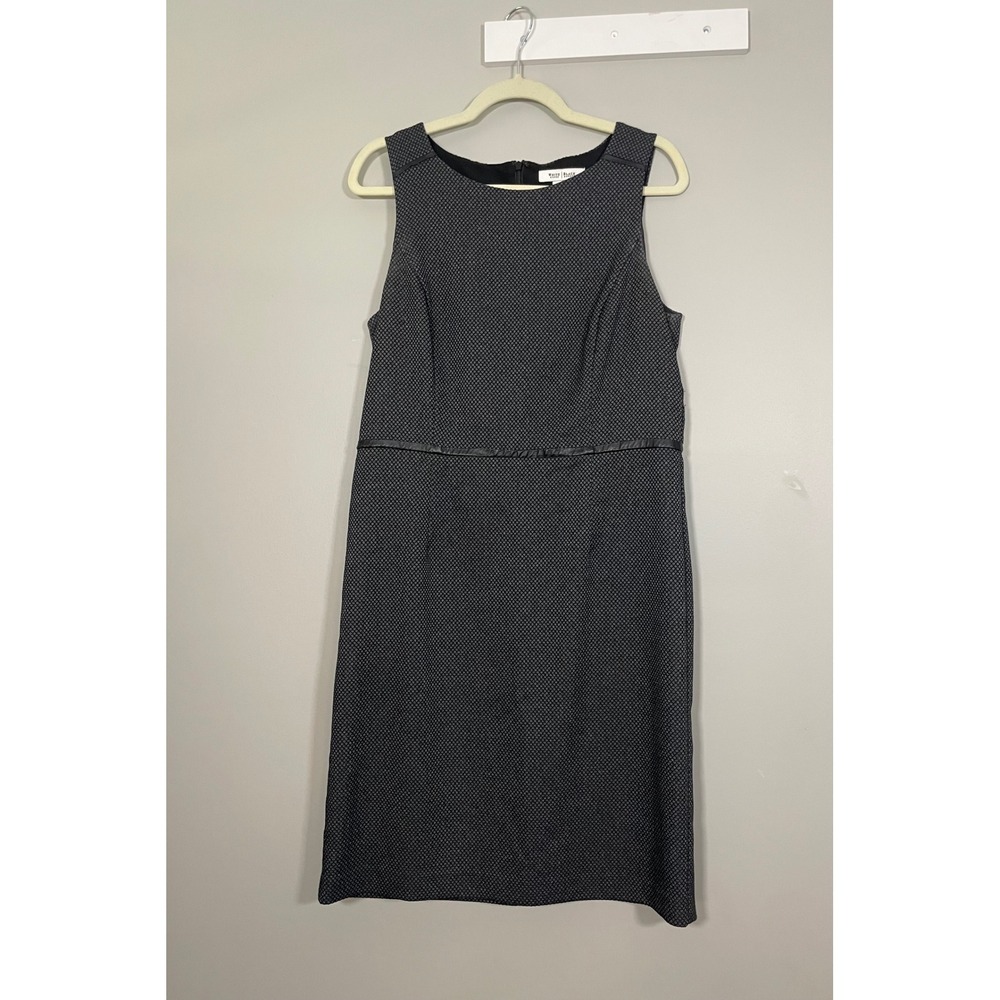 White House Black Market Sheath Dress Women 12 Black Excellent Leather Trim